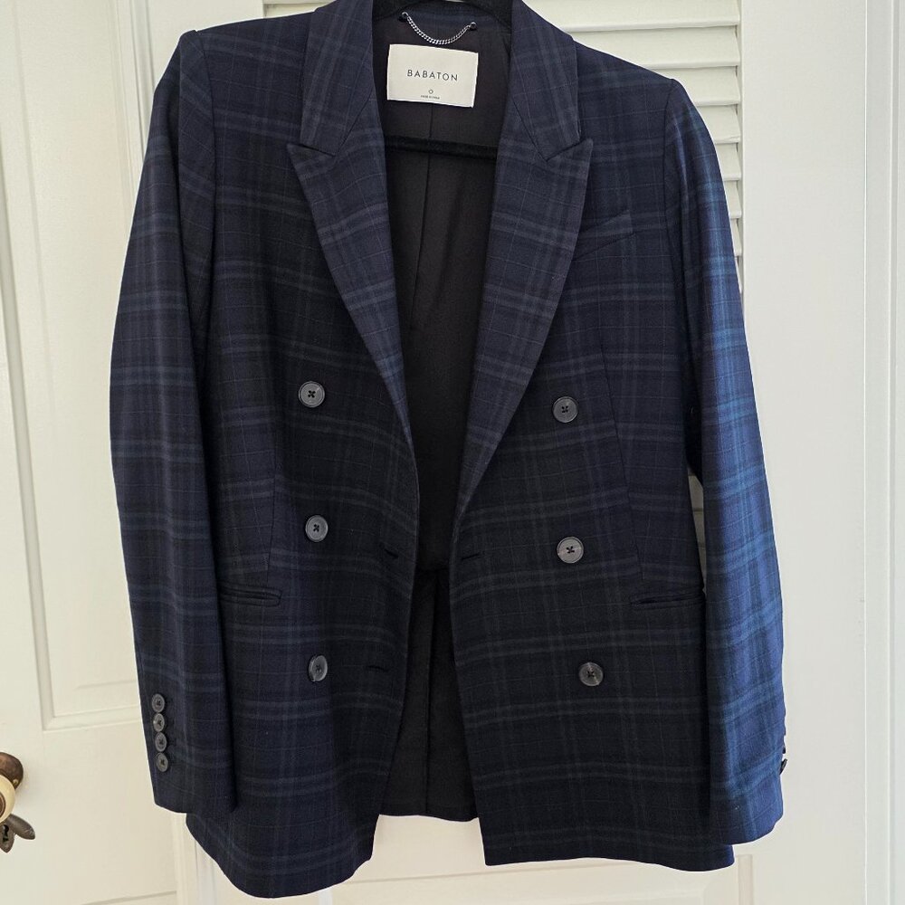 Aritzia Bataton Samuel Tartan Glen Plaid Green Navy Blazer Sz0 - Picture 3 of 8